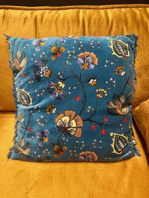 coussin cachemire sud etoffe bleu