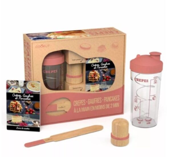 coffret shaker à crêpes, pancakes, gaufres cookut rose