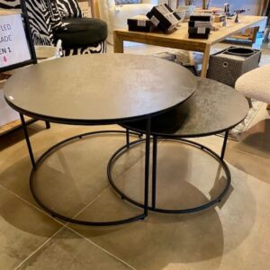 2 tables basses rondes céramique noir bronze