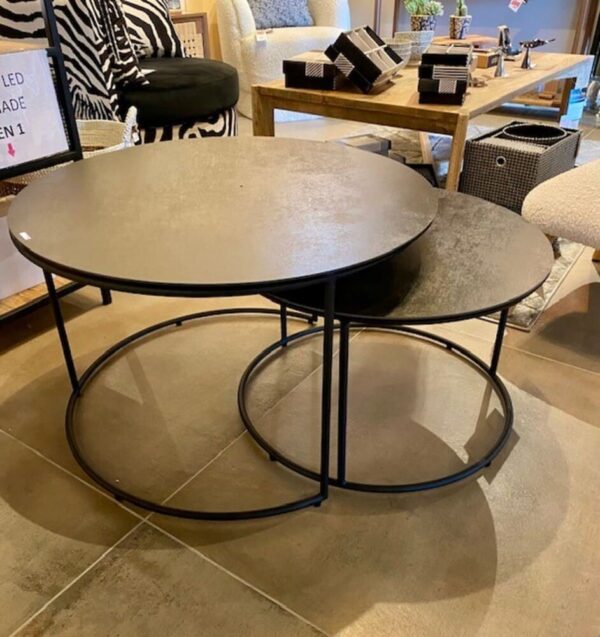 2 tables basses rondes céramique noir bronze