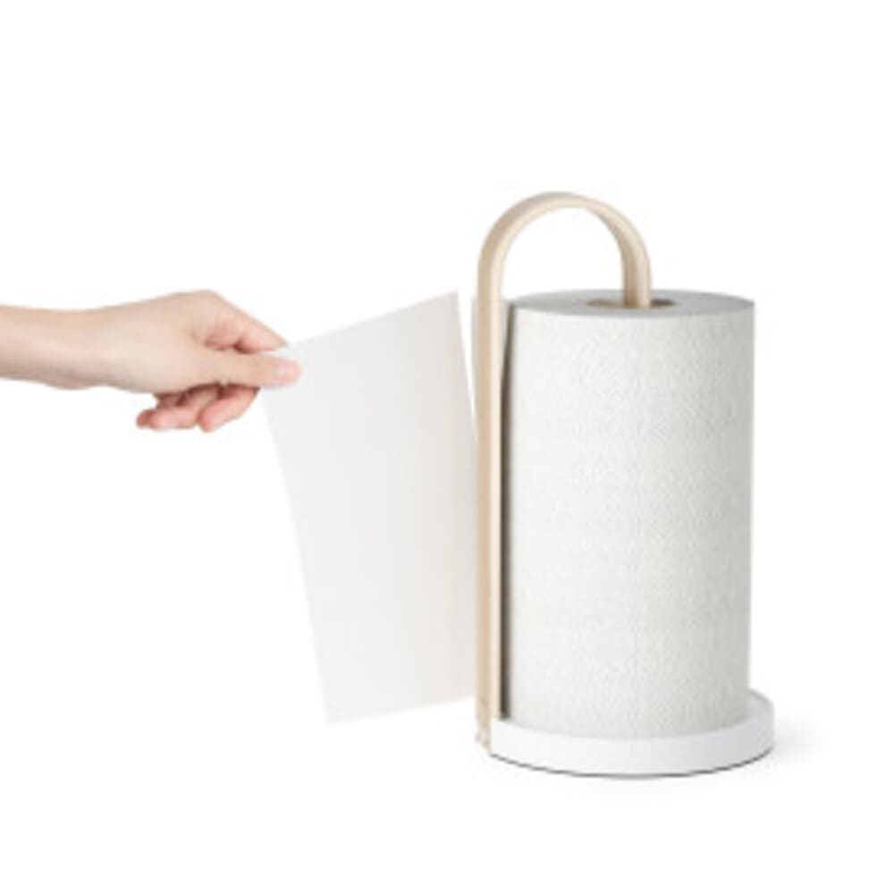 Porte-essuie-tout Debout Bellwood Umbra - Support Bois Véritable, Base Métal Lestée - Design Moderne Pour Plan De Travail