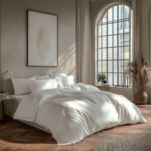 pack housse de couette et 2 taies d'oreiller venezia percale de coton haomy blanc