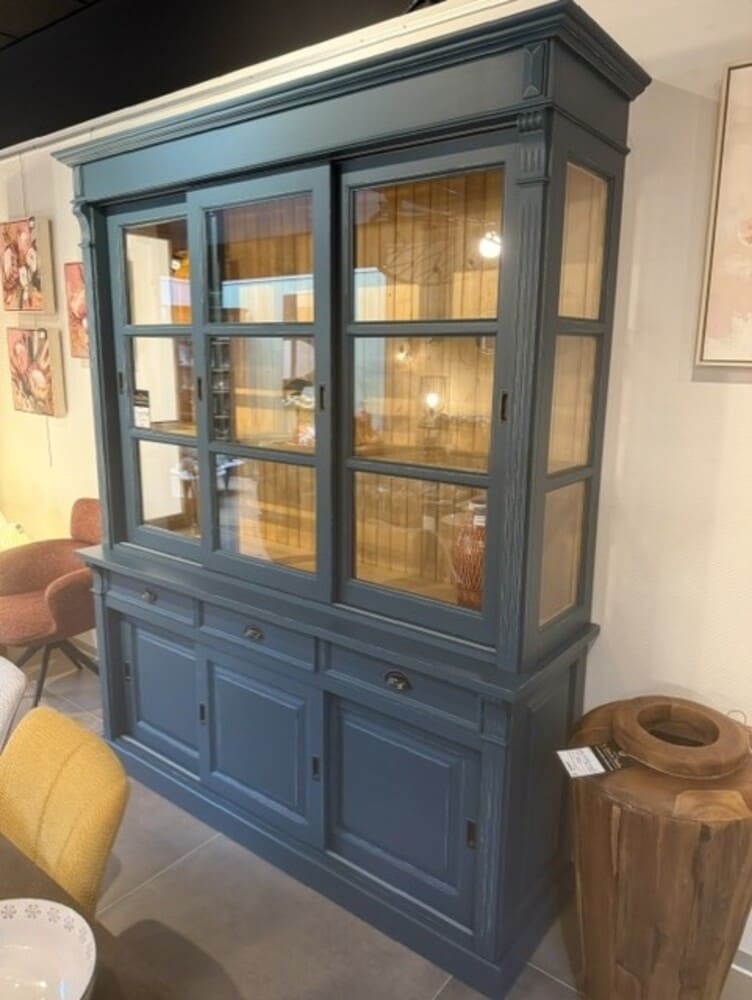 vitrine style directoire portes coulissantes bleu